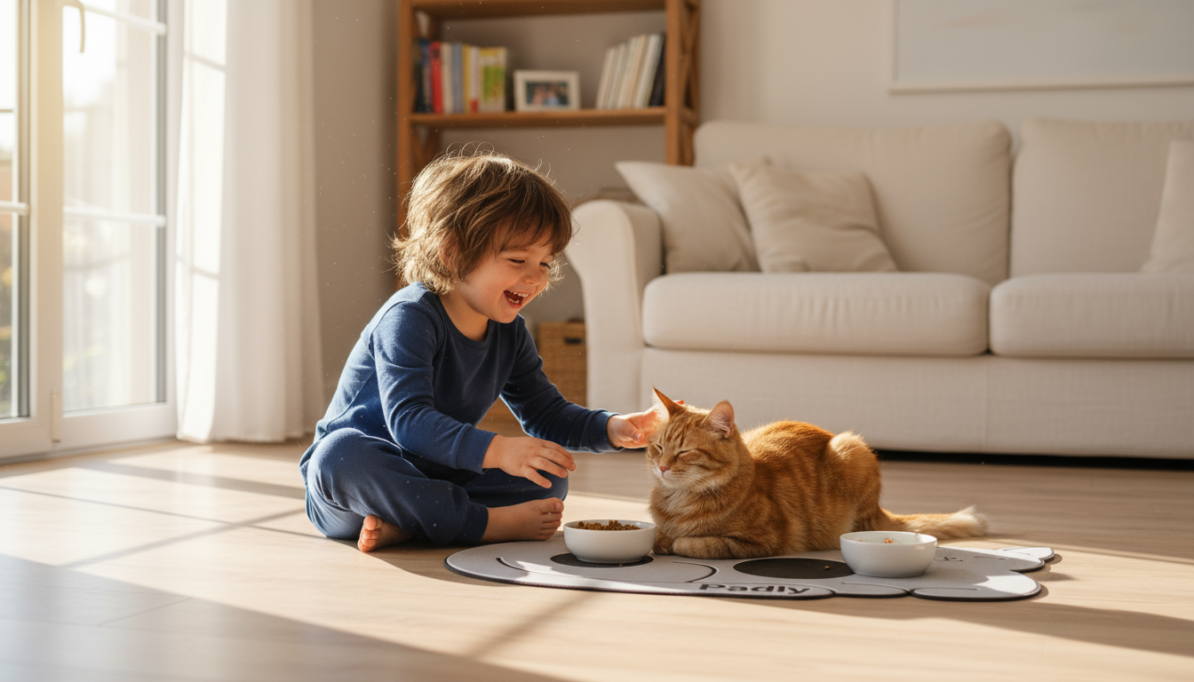 Podkładka z dzieckiem i kotem